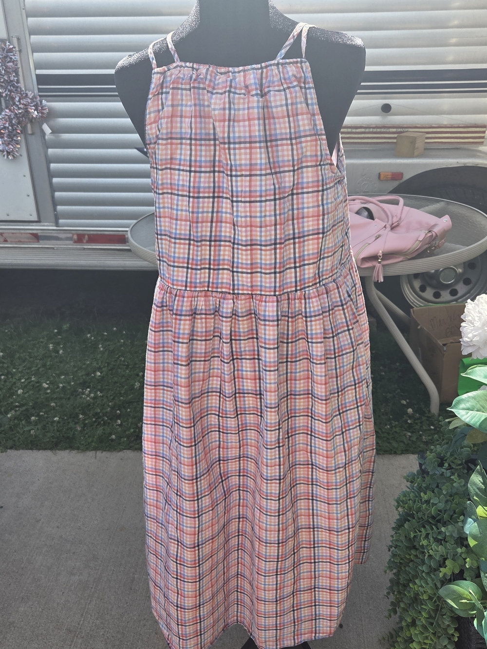 LOFT Pink Plaid Button-Front Maxi Sundress - Picture 7 of 8